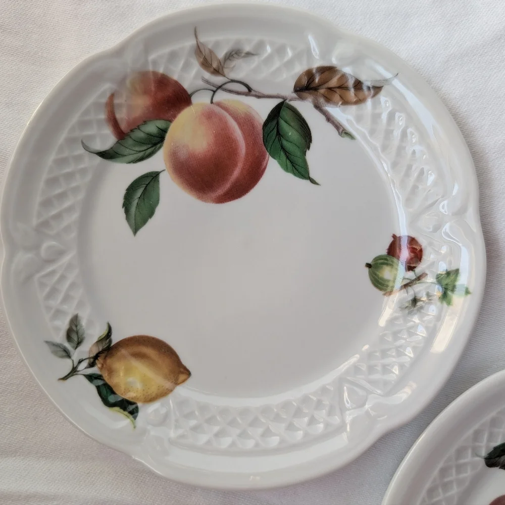 Lourioux Deshoulières France Porcelain Fruit Scalloped Canape Plates - 5
